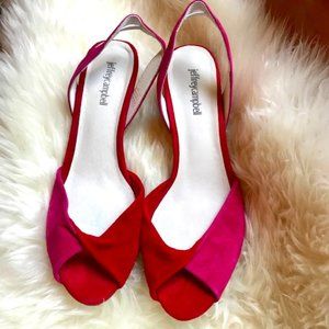 suede pink/ red kitten heel slingbacks